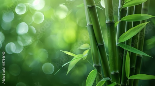 Fresh Green Bamboo with Natural Bokeh Background