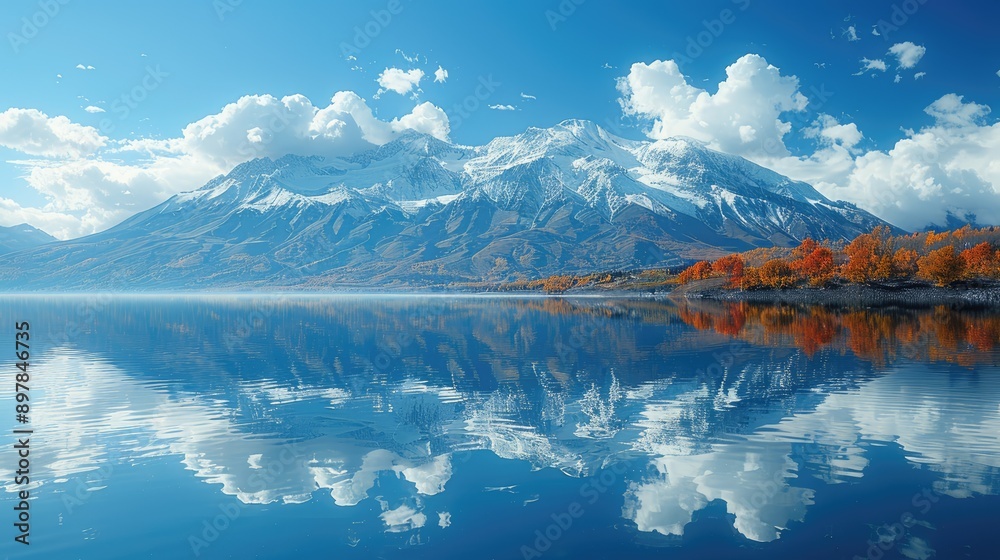 Take a picture of mountains reflected perfectly in a lake.