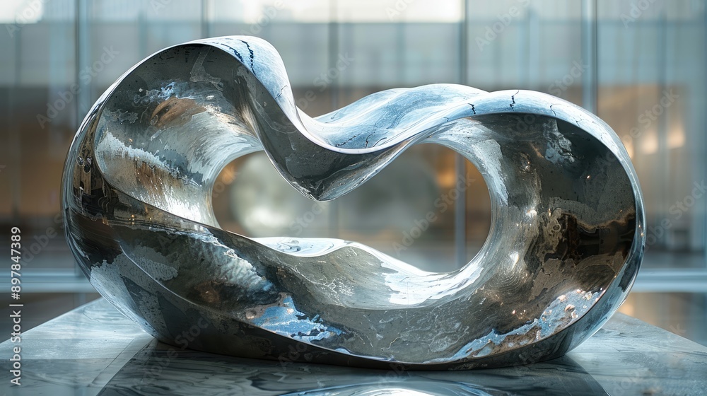 Take a picture of reflections in a modern art sculpture.