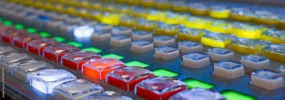Fototapeta premium techno music tv background with editing table with buttons