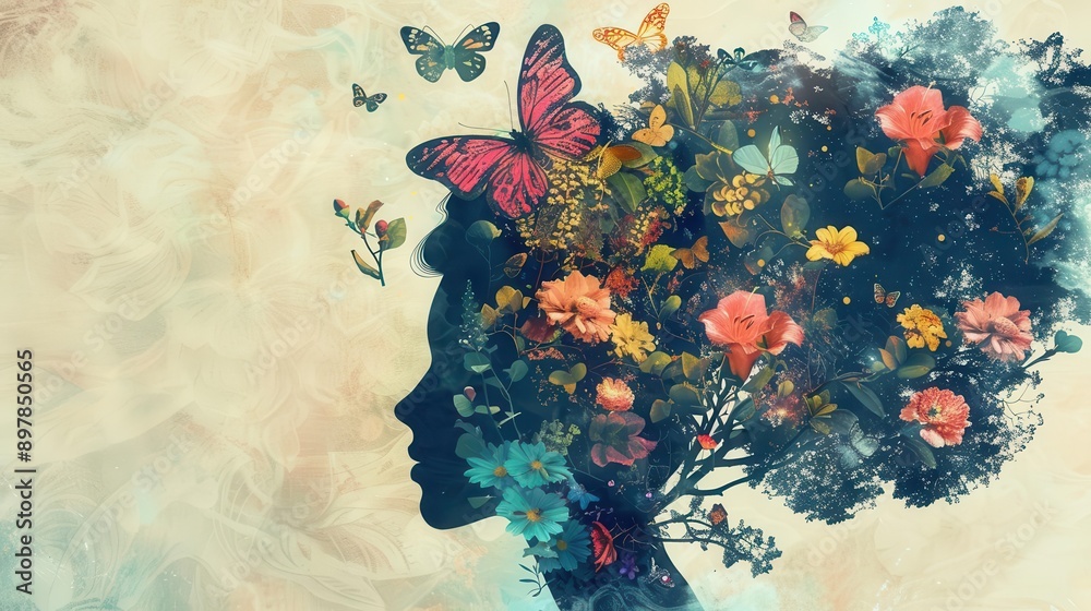 surreal illustration of a womans profile with a tree growing from her ...