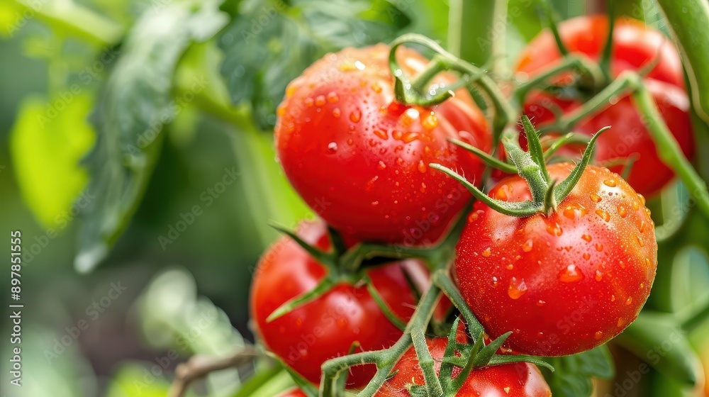 vibrant cluster of freshly picked tomatoes on the vine rich red hues with glossy skin and green stems natural light emphasizes texture and color vibrant cluster of freshly picked tomatoes on the vine rich red hues with glossy skin and green stems natural light emphasizes texture and color