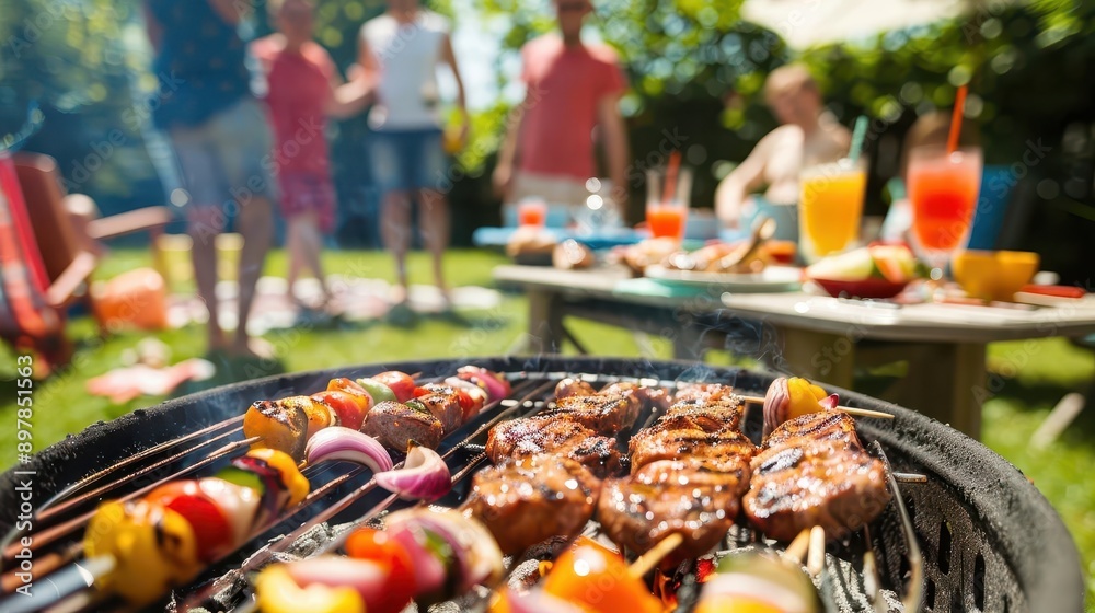 vibrant backyard bbq scene with sizzling meats on a grill surrounded by laughing friends enjoying summer sunshine colorful plates and refreshing drinks vibrant backyard bbq scene with sizzling meats on a grill surrounded by laughing friends enjoying summer sunshine colorful plates and refreshing drinks
