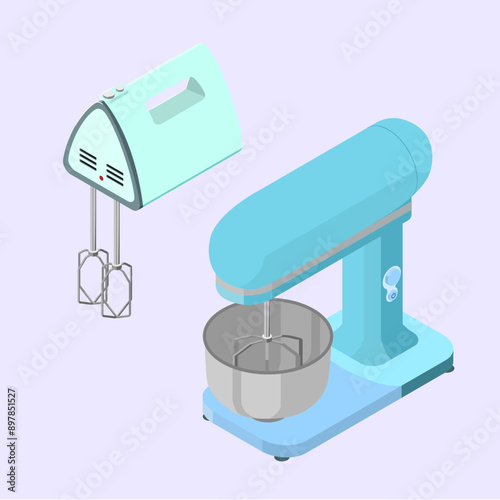 vector isometric illustration of 2 different types of mixers