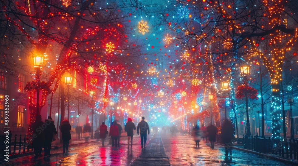 Blurry festive city lights