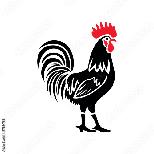 Black rooster logo, Rooster silhouette icon Vector illustration on white background.