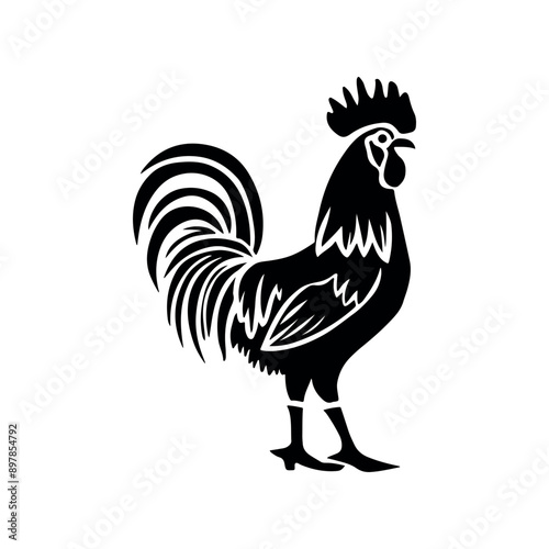 Black rooster logo, Rooster silhouette icon Vector illustration on white background.