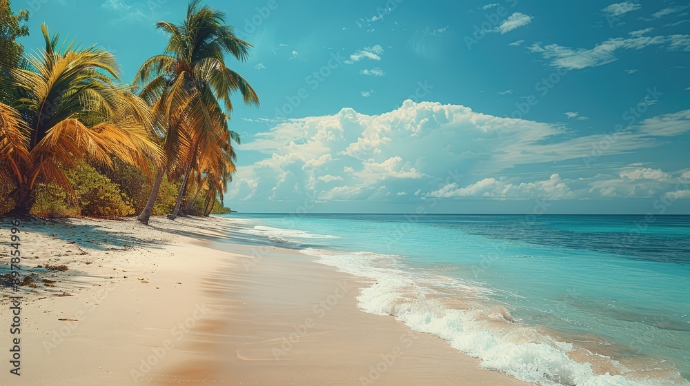 Tropical beach with palm trees and turquoise water