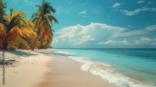 Obraz na płótnie Tropical beach with palm trees and turquoise water w salonie