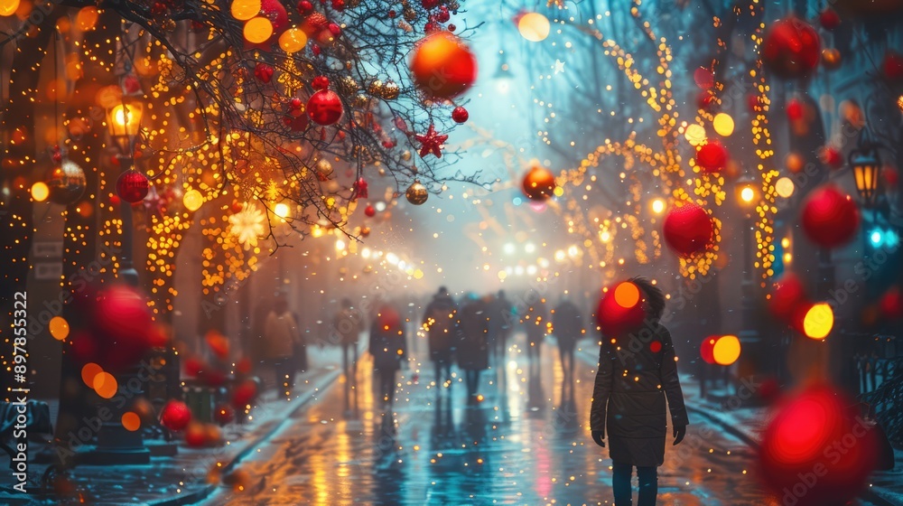 Blurry festive city lights