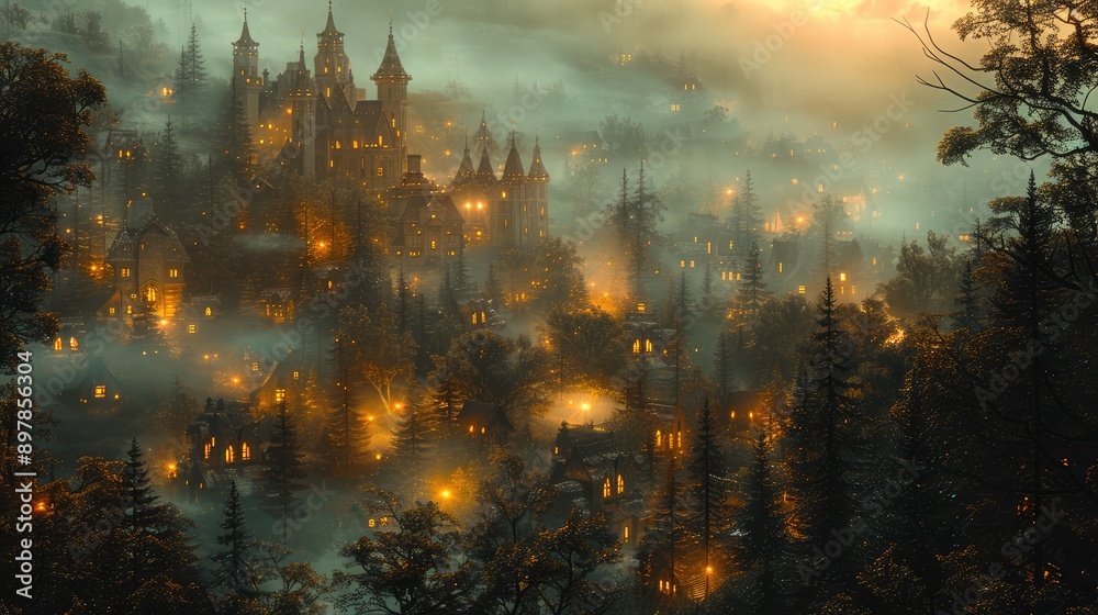Village glowing at day's end