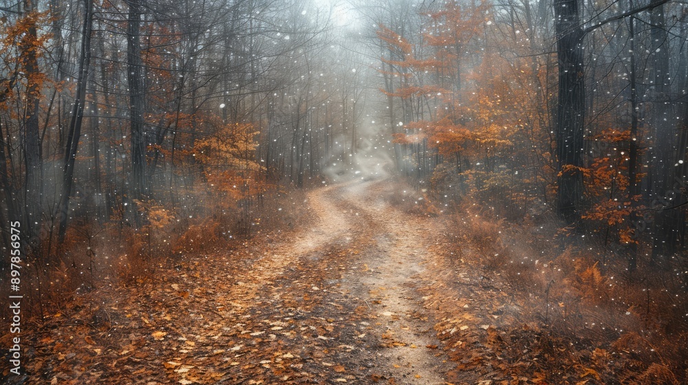 Blurry forest path in autumn