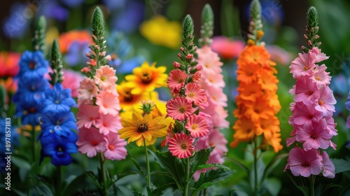 Obraz na płótnie Blurry garden with colorful flowers w salonie