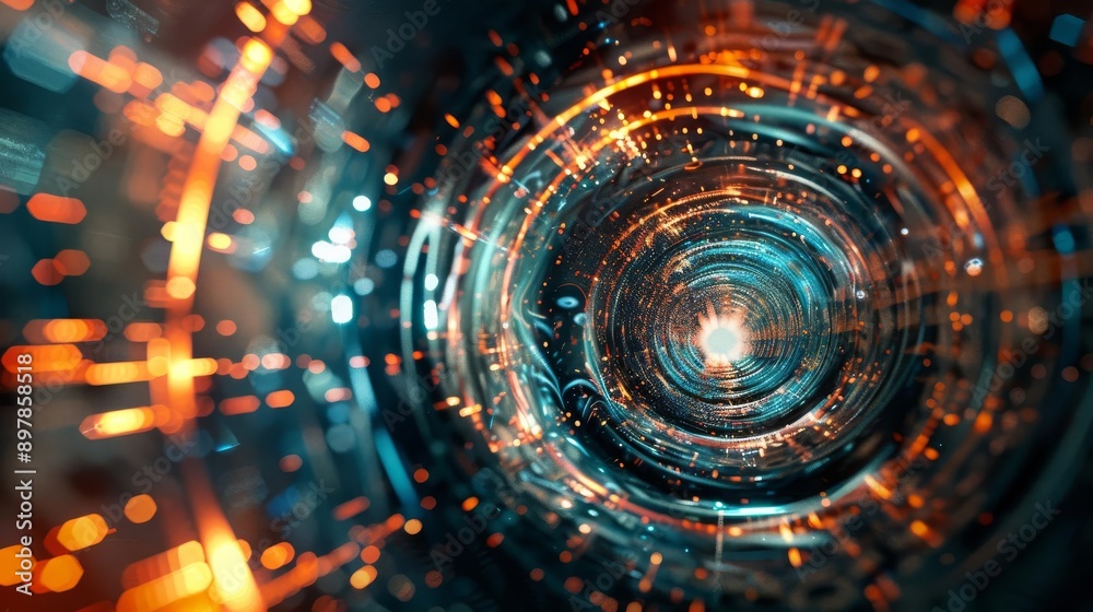 Futuristic abstract tunnel with sparkling lights and vibrant colors, creating a dynamic sense of depth and motion. Futuristic abstract tunnel with sparkling lights and vibrant colors, creating a dynamic sense of depth and motion.