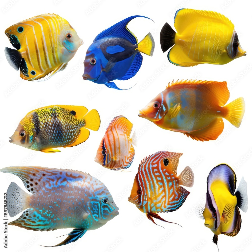 A Collection of Vibrant and Colorful Tropical Fish A Collection of Vibrant and Colorful Tropical Fish