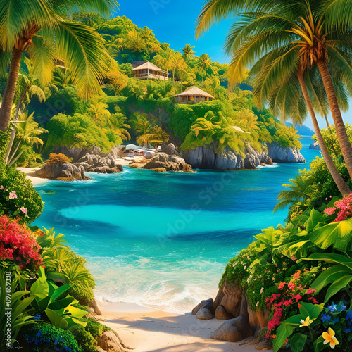 tropical island with palm trees