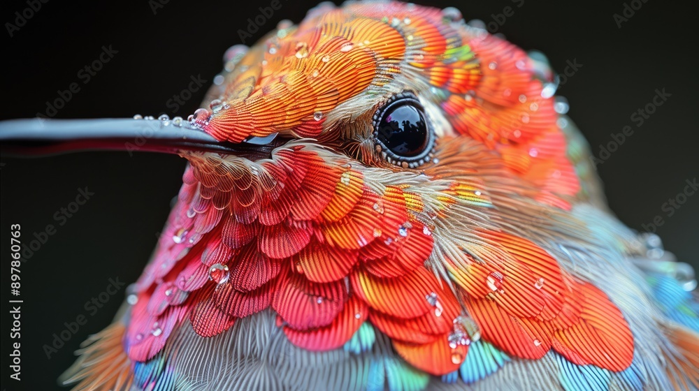 A close-up of a hummingbird’s feathers, emphasizing their iridescent qualities