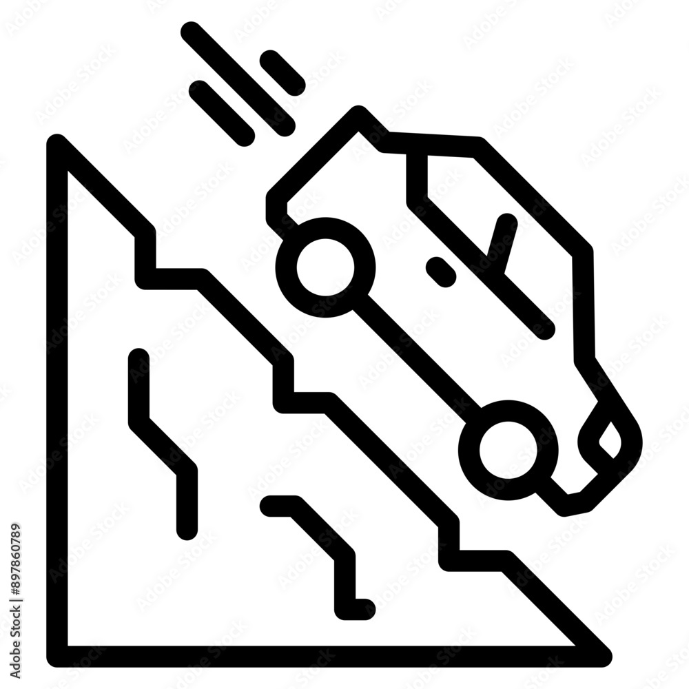 Car Fell into Ravine from Mountain. Vector Icon. Car Fell into Ravine from Mountain. Vector Icon.