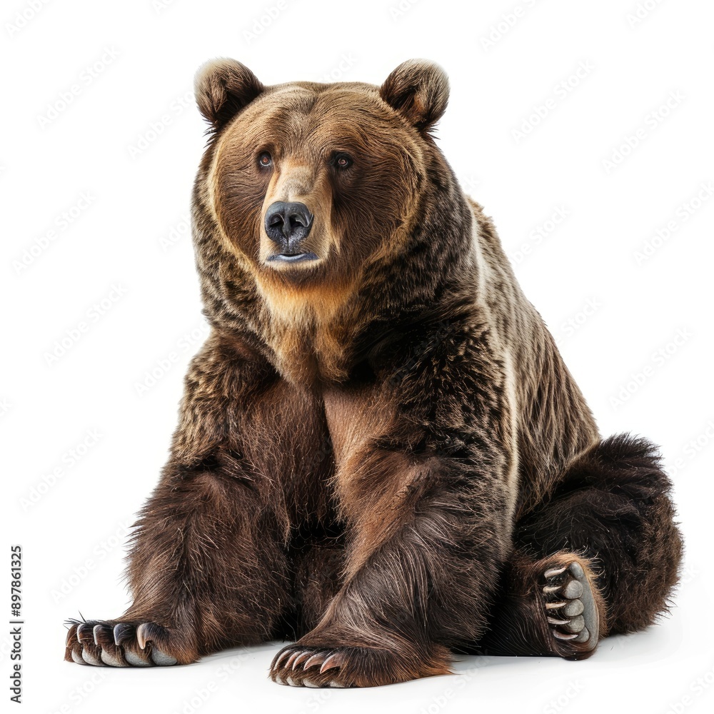 Fototapeta premium A large brown bear sitting on a white background