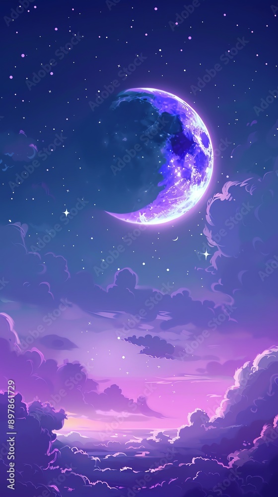 Fototapeta premium Magical Crescent Moon Night Sky.