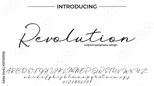 Revolution Font Stylish brush painted an uppercase vector letters, alphabet, typeface