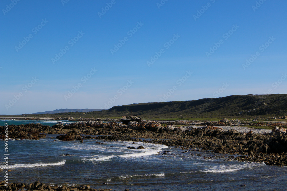 Cape Agulhas, the most southerly point on the African continent. Cape Agulhas, the most southerly point on the African continent.