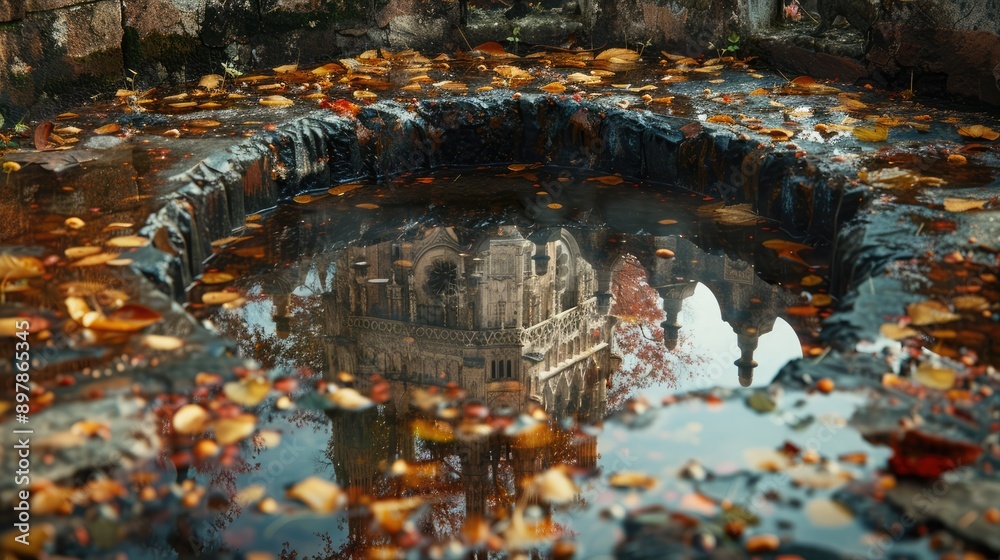 Capture the reflection of a historical monument in a fountain.