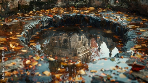 Obraz na płótnie Capture the reflection of a historical monument in a fountain. w salonie