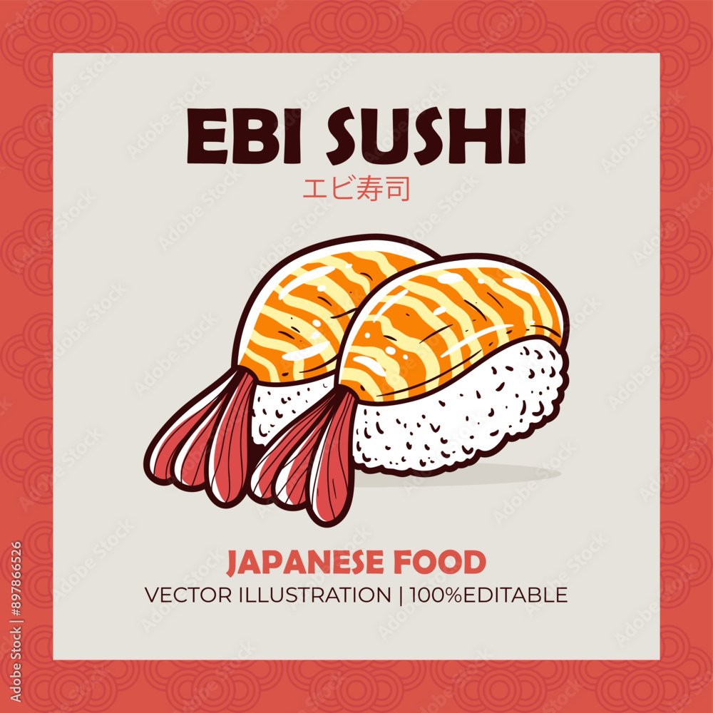 Ebi sushi Japanese food vector illustration Ebi sushi Japanese food vector illustration