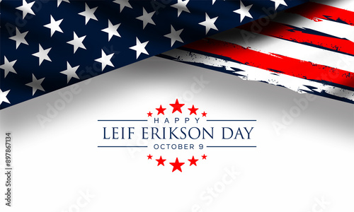  Happy Leif Erikson Day greeting card template. Vector illustration: photo