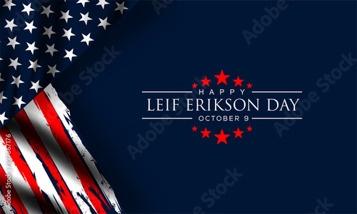  Happy Leif Erikson Day greeting card template. Vector illustration: photo