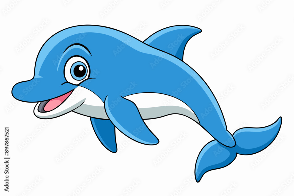 Obraz premium Funny Dolphin Vector Illustration Cartoon, Clipart, and Line Art Design, Playful dolphin vector illustration cartoon, clipart, and line art design on white background.