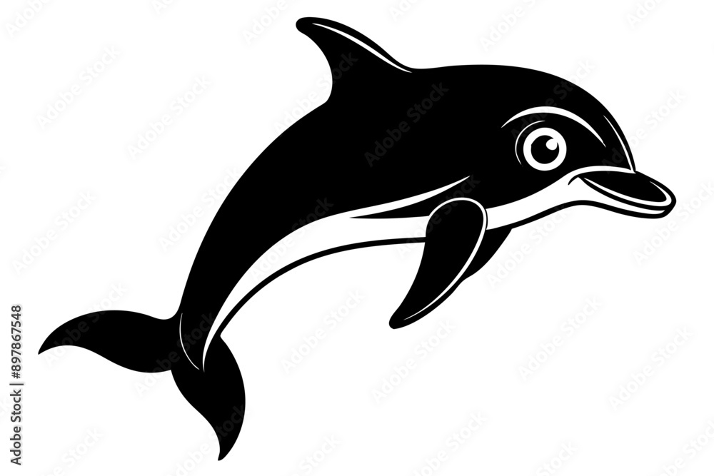 Naklejka premium Funny Dolphin Vector Illustration Cartoon, Clipart, and Line Art Design, Playful dolphin vector illustration cartoon, clipart, and line art design on white background.