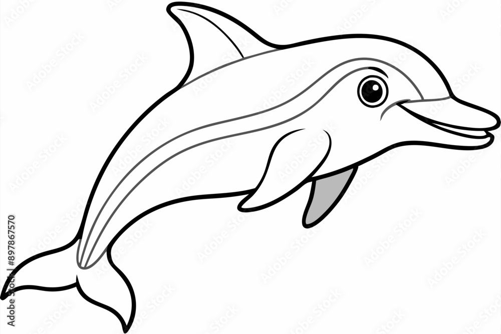 Fototapeta premium Funny Dolphin Vector Illustration Cartoon, Clipart, and Line Art Design, Playful dolphin vector illustration cartoon, clipart, and line art design on white background.