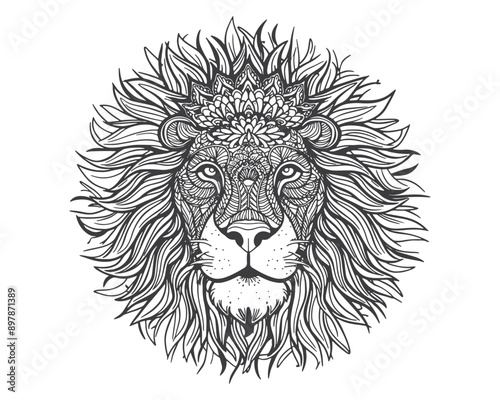 lion face line art mandala design