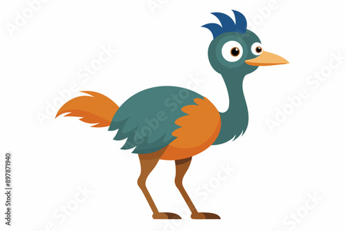 Funny Emu Vector Illustration Cartoon, Clipart, and Line Art on White Background, Funny emu cartoon vector illustration, clipart, and line art on white background