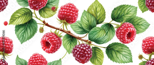 Raspberries pattern background watercolor style4 photo