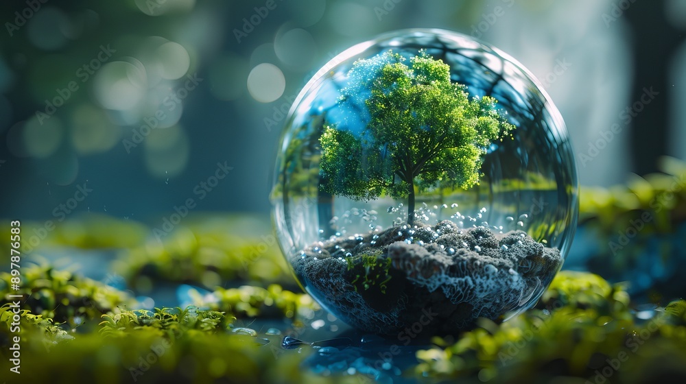 World Ozone Day Background: Eco Concept with Green Planet and Trees World Ozone Day Background: Eco Concept with Green Planet and Trees
