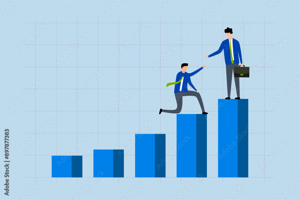 Fototapeta premium Manager support to achieve target, businessman support team member giving hand to help reach target.