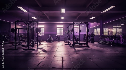 Empty Gym with Purple Lighting