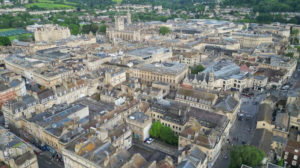 Aerial View of Historical Bath City of England United Kingdom During Partly Cloudy Day. May 25th, 2024 Aerial View of Historical Bath City of England United Kingdom During Partly Cloudy Day. May 25th, 2024