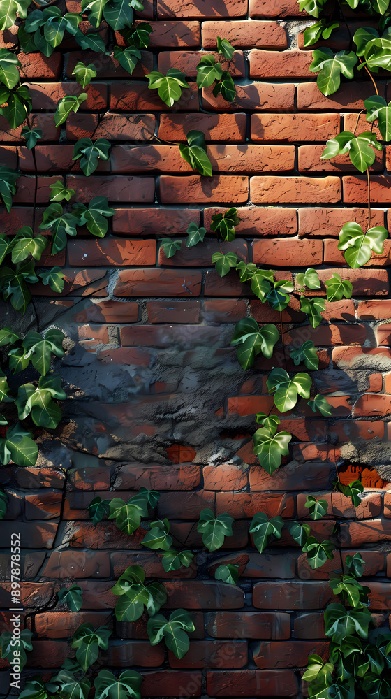 Green plants on brick wall Green plants on brick wall