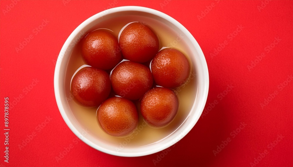 Indian sweet food gulab jamun on red background Indian sweet food gulab jamun on red background
