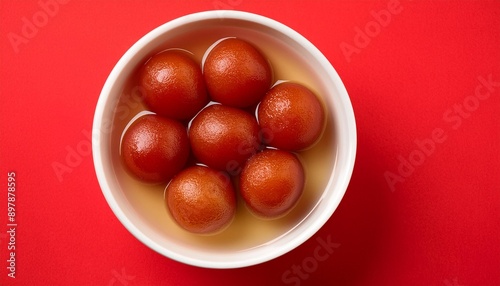 Indian sweet food gulab jamun on red background