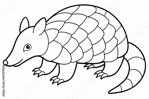 Funny Pangolin Cartoon Vector Illustration Clipart And Line Art Design, Funny pangolin vector illustration, cartoon clipart & line art design on a white background. photo