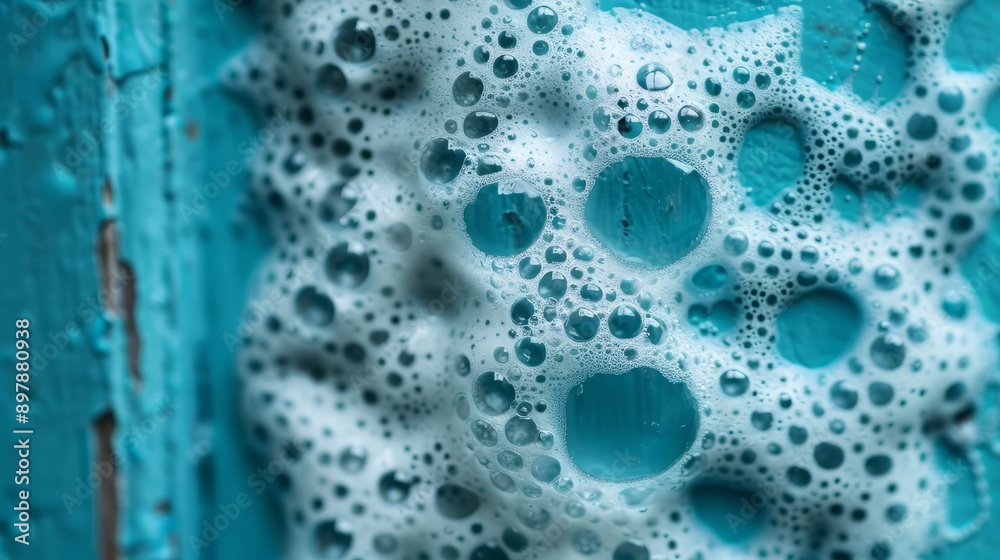 Close-up of bubbles in a vibrant blue foam, showcasing texture and detail for a refreshing and clean aesthetic. Close-up of bubbles in a vibrant blue foam, showcasing texture and detail for a refreshing and clean aesthetic.