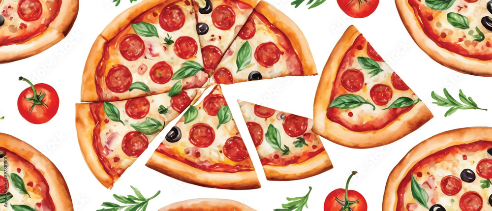 pizza pattern background watercolor style pizza pattern background watercolor style