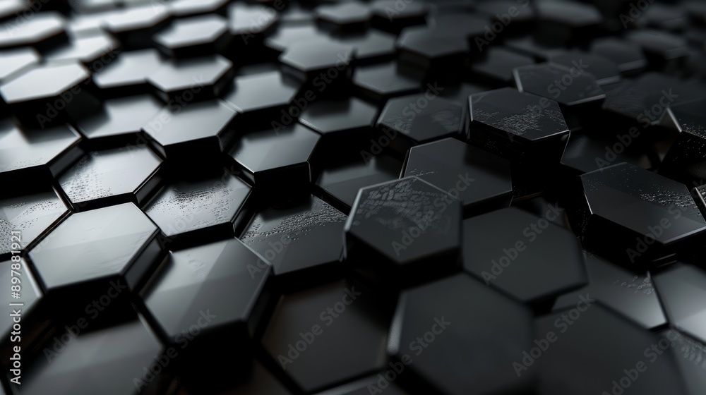 A close-up view of interlocking black hexagonal patterns, creating a modern abstract texture showcasing depth and dimension. A close-up view of interlocking black hexagonal patterns, creating a modern abstract texture showcasing depth and dimension.