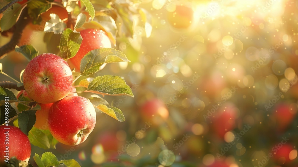 Red apples on tree with bokeh background Red apples on tree with bokeh background