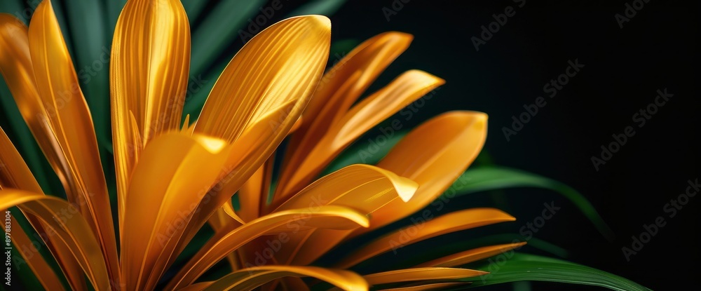 Golden Palm Leaves Frame, Adding A Touch Of Elegance And Luxury To The Scene Golden Palm Leaves Frame, Adding A Touch Of Elegance And Luxury To The Scene
